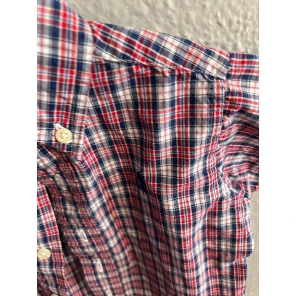 Boys Ralph Lauren red white blue short sleeve button up‎ shirt size 9 months